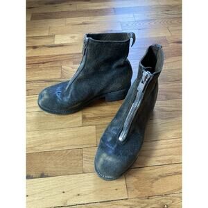 GUIDI PL1 Front Zip Distressed Suede Leather Ankle Boots Grey Green 37 / 7 US
